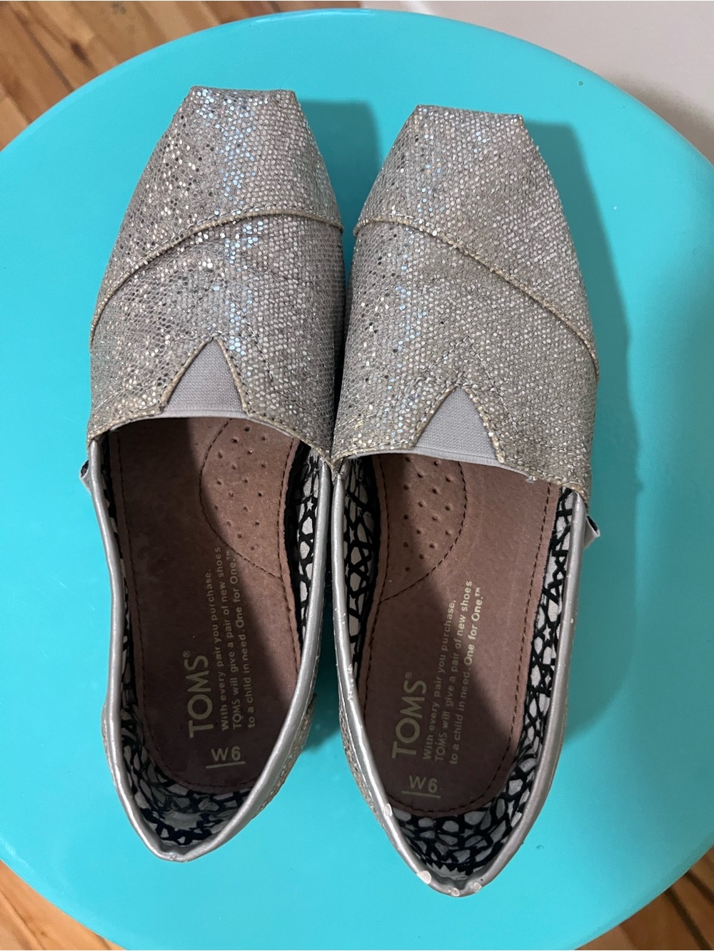 Toms Women's Sparkling Silver Slip-On Flats